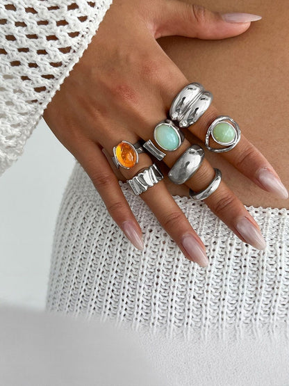 Women Set Of 7 Silver-Plated Finger Rings