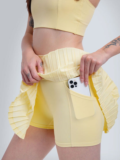 Women Butter Yellow Plie Pleated Skort