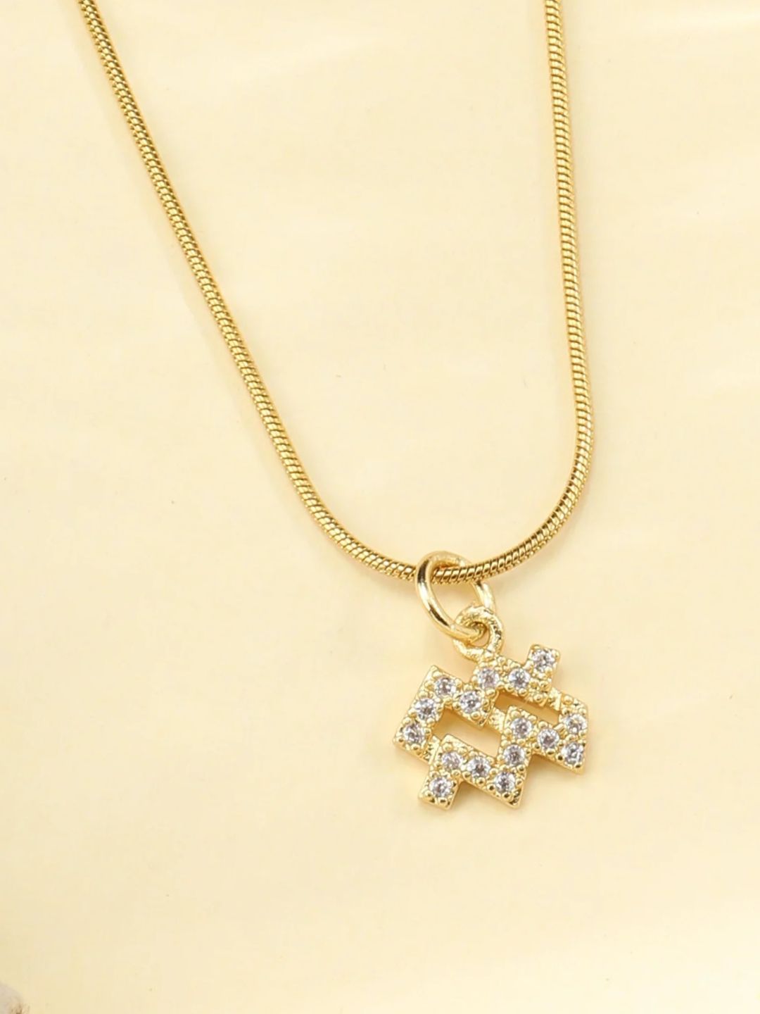SALTY Set Of 2 Stones-Studded Aries & Aquarius Pendant With Chain