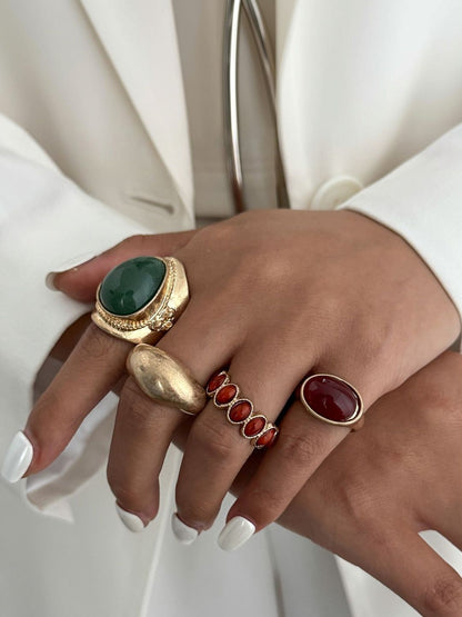 Set of 4 Gold-Plated Stone-Studded Finger Ring