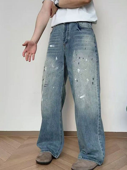 Men Wide Leg Mid-Rise Light Fade Jeans