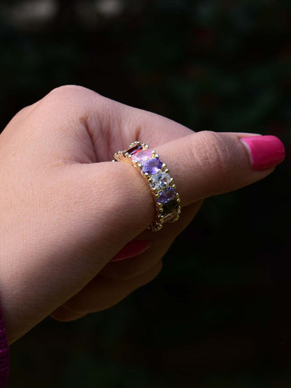 SALTY Crystals Studded Criss-Cross Tennis Finger Ring
