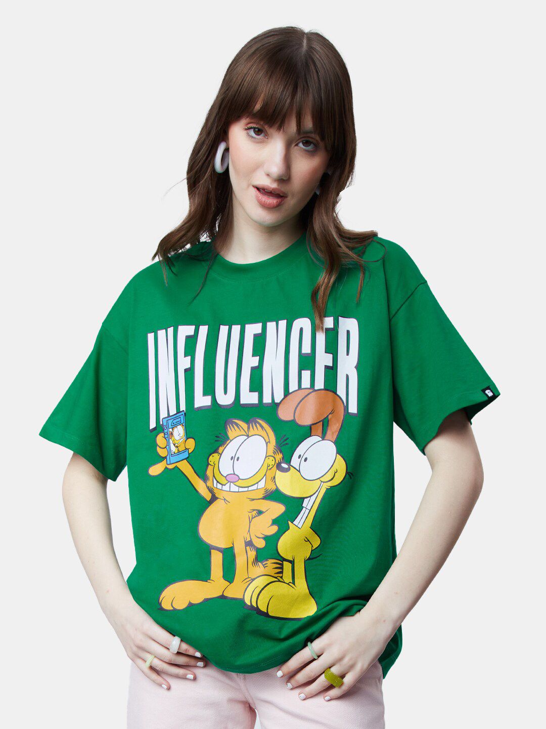 Women Oversized Garfield Green Tshirts