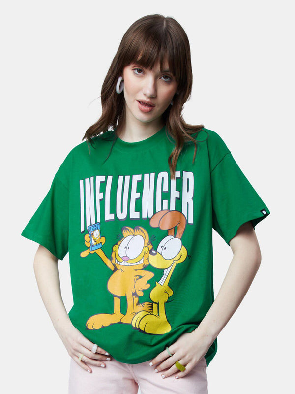 Women Oversized Garfield Green Tshirts