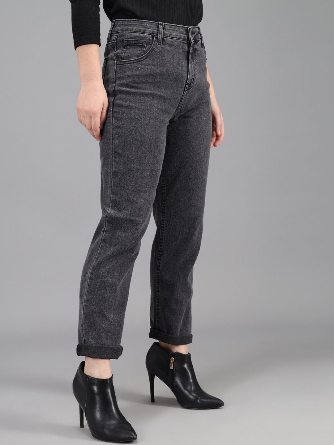 Women Charcoal Grey Slim Fit High-Rise Jeans