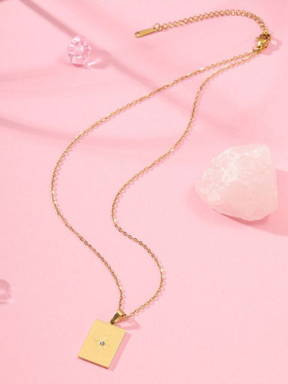 SALTY Gold Plated Rectangle Charm Pendant With Chain