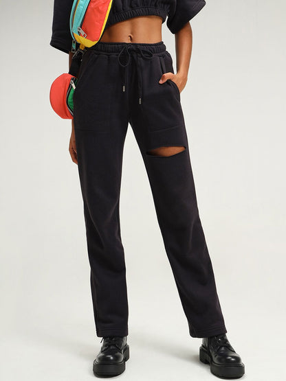Boston Black Straight Leg Slit Joggers