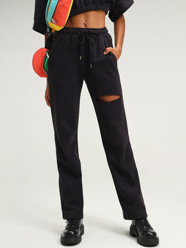 Boston Black Straight Leg Slit Joggers
