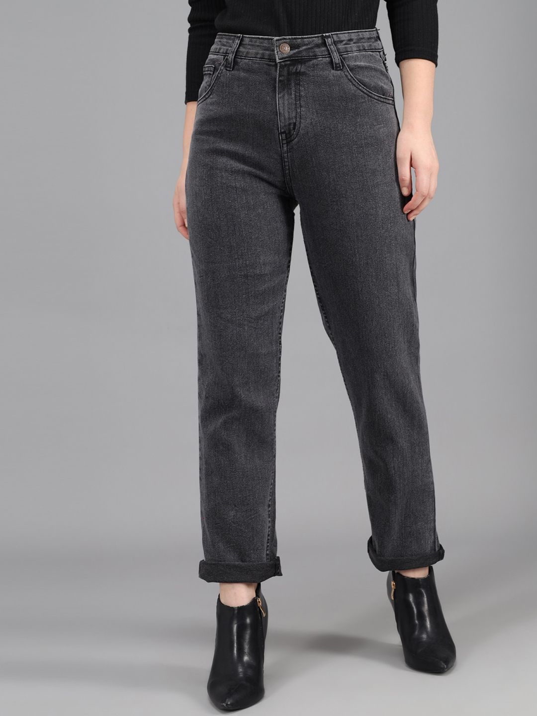 Women Charcoal Grey Slim Fit High-Rise Jeans