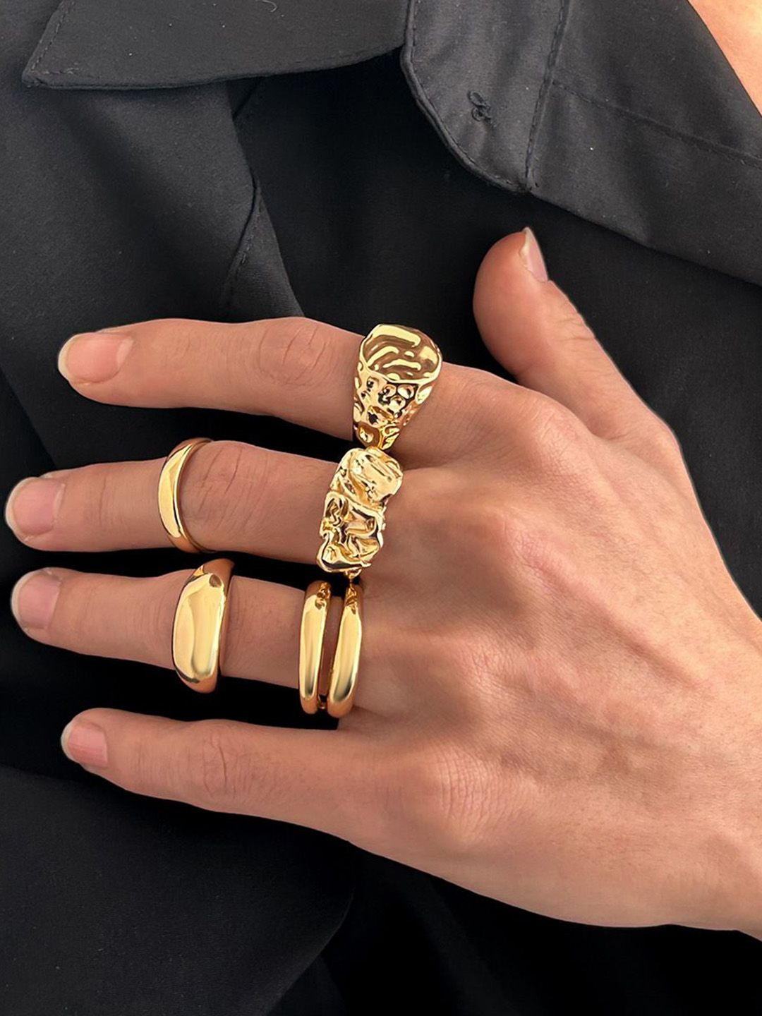 Men Set Of 5 Gold-Plating Adjustable Finger Ring