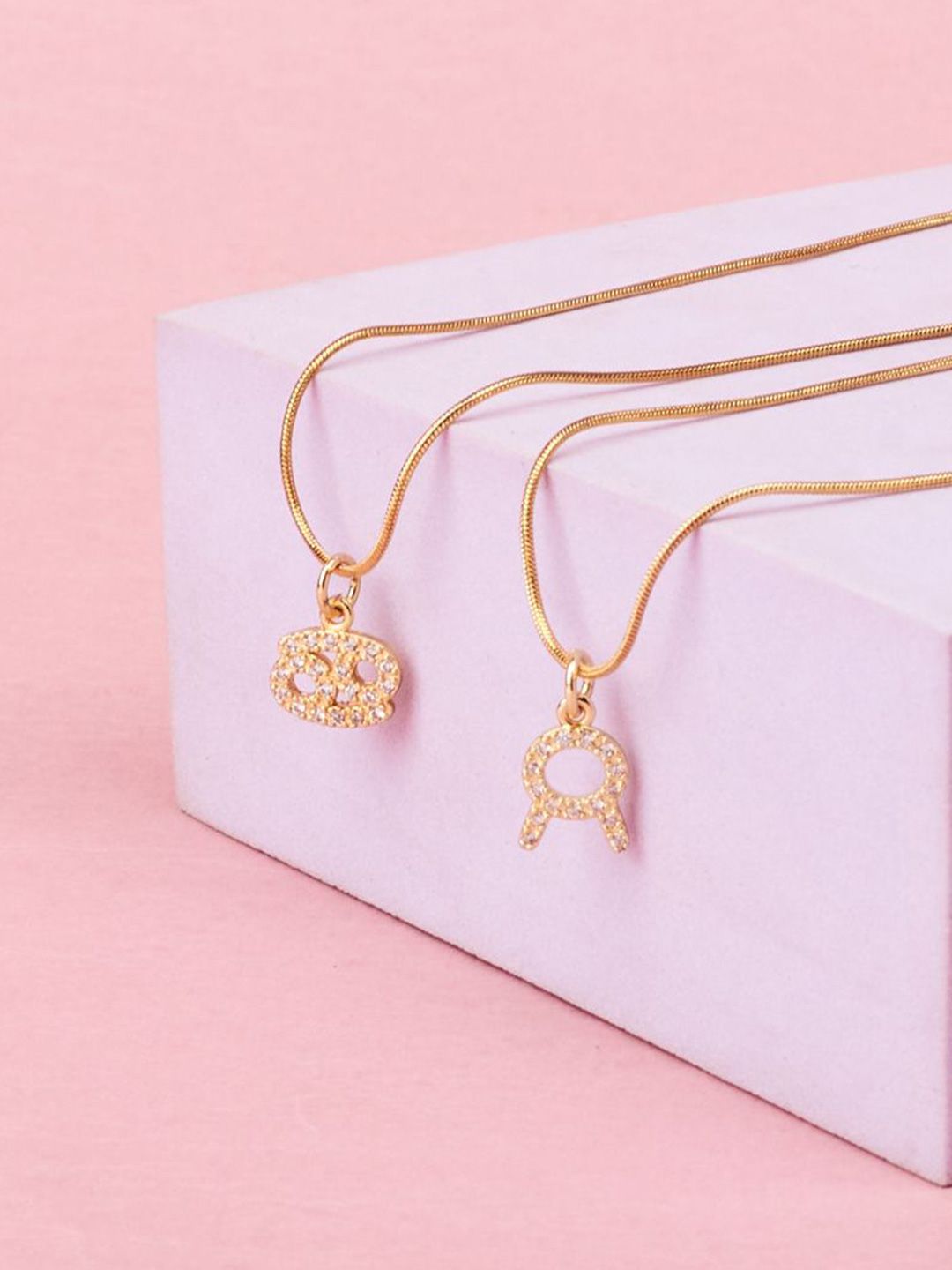 SALTY Set Of 2 Stones-Studded Cancer & Taurus Pendant With Chain