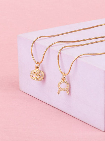 SALTY Set Of 2 Stones-Studded Cancer & Taurus Pendant With Chain