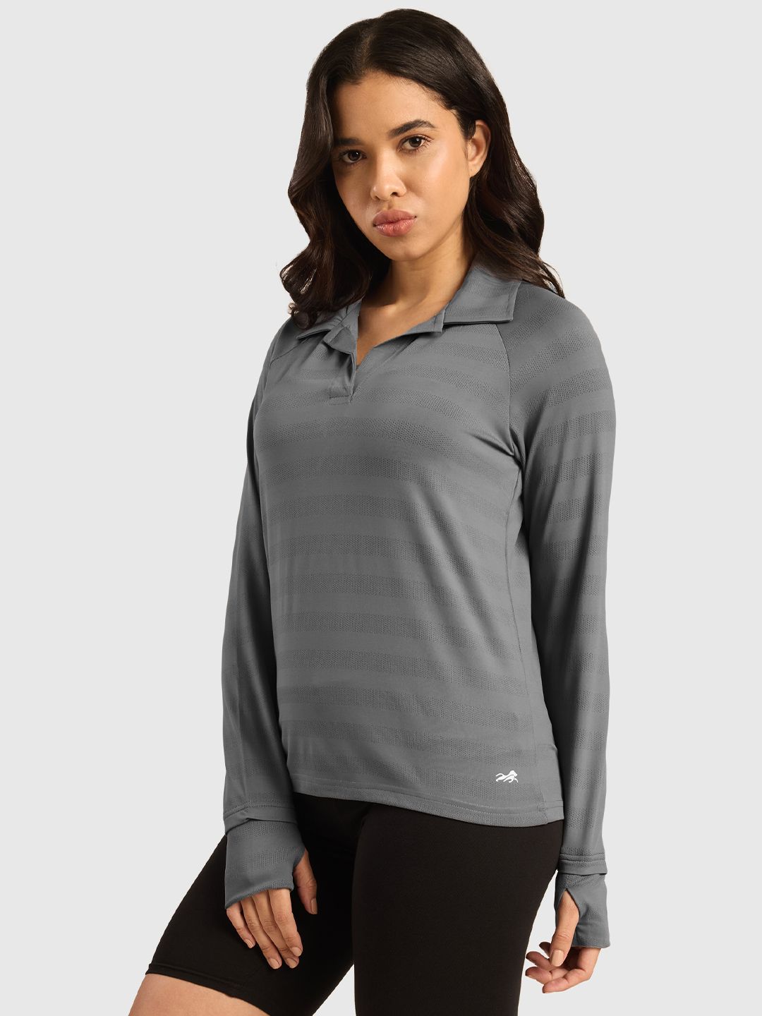 Women Vogue Self Design Polo Collar T-shirt
