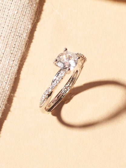 SALTY Ethereal Twist Silver Solitaire Studded Ring For Women & Girls