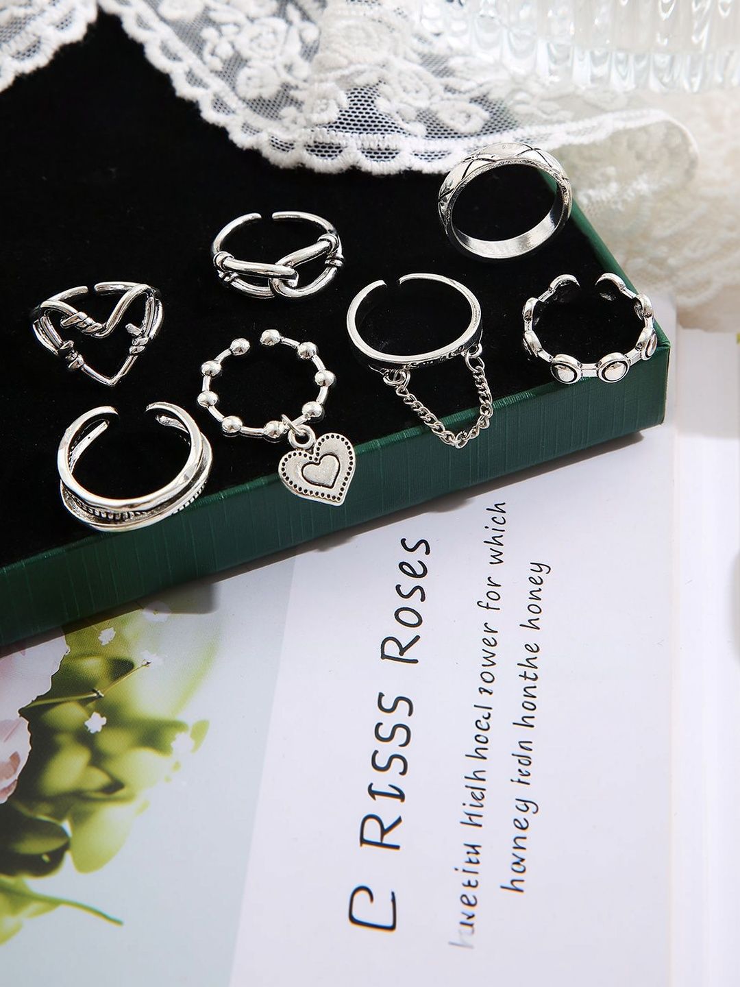 Set of 7 Silver-Plated Finger Rings