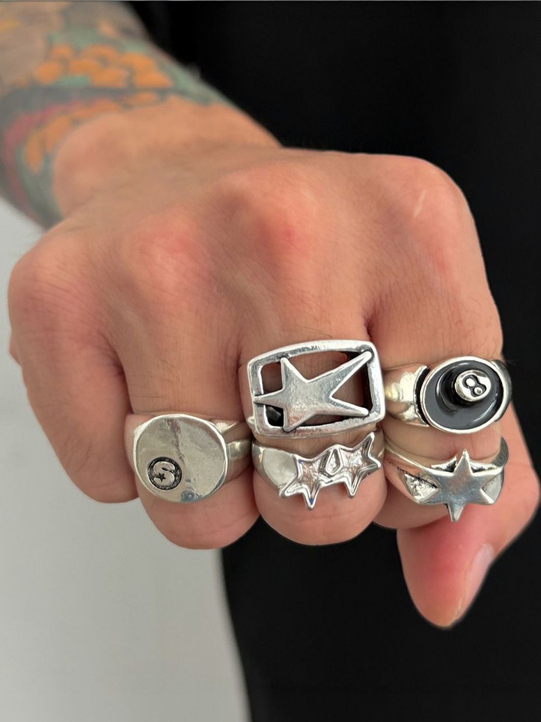 Set of 5 Silver-Plated Finger Ring