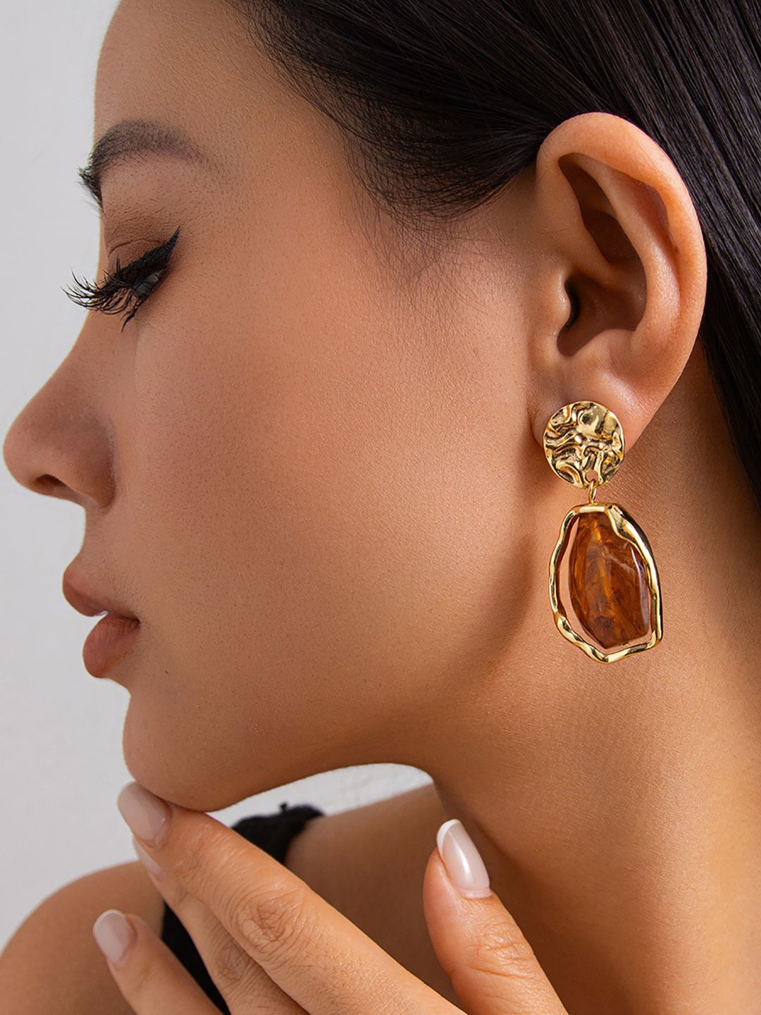 Gold-Plated Oval Drop Earrings