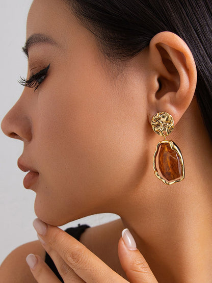 Gold-Plated Oval Drop Earrings