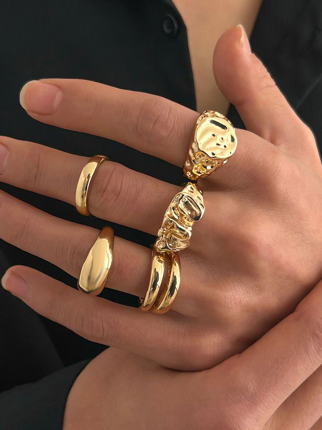Men Set Of 5 Gold-Plating Adjustable Finger Ring