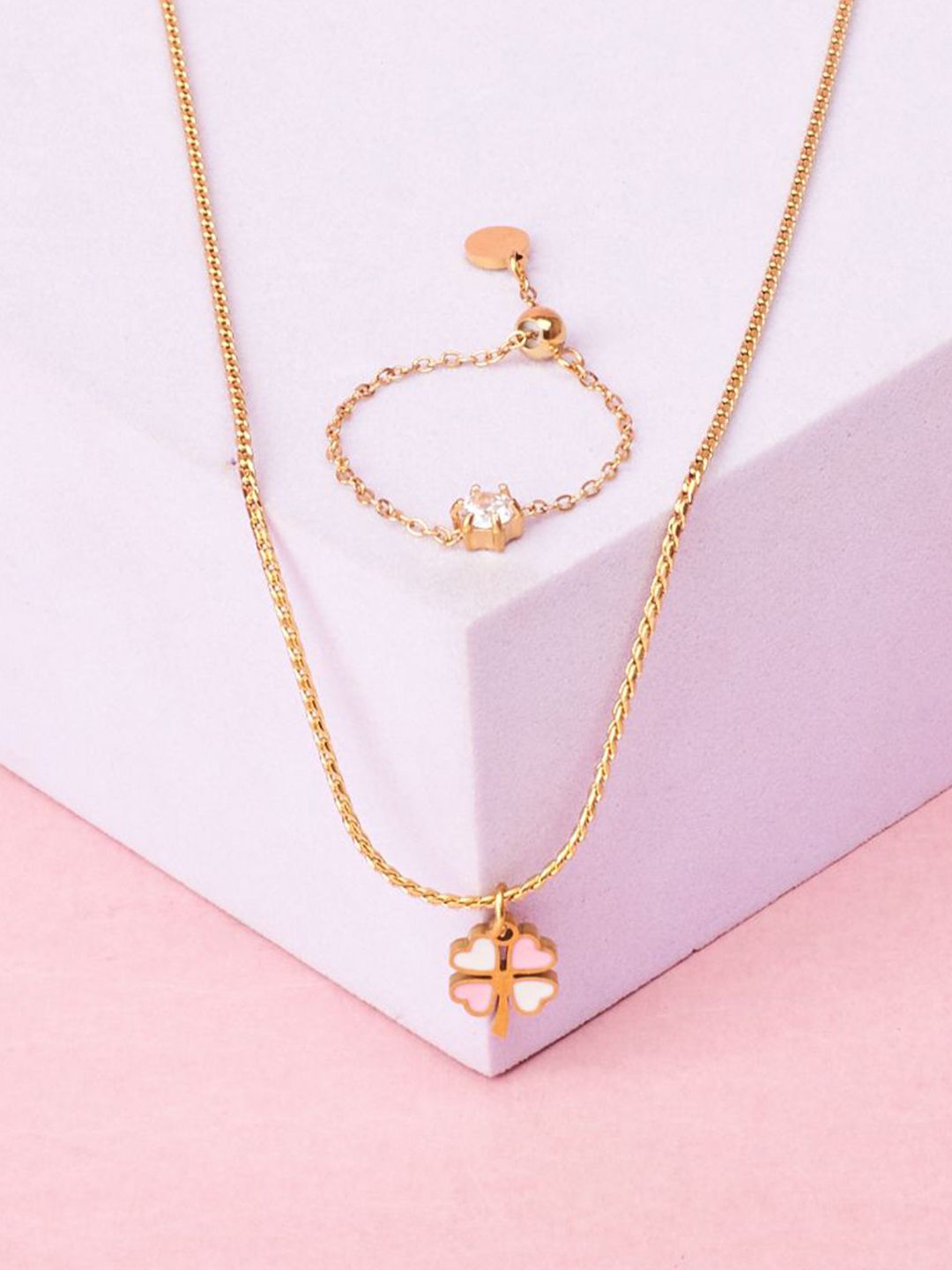 SALTY Clover & Self Love - Pendant Chain & Chain Ring Jewellery Set