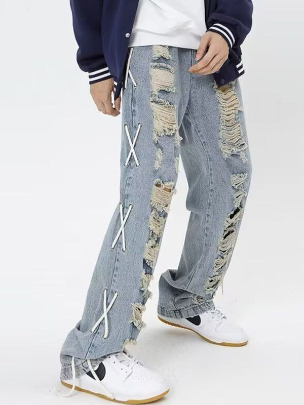 Men Baggy Fit Mid-Rise Highly Distressed Medium Shade Jeans