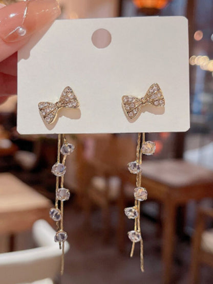 SALTY  Stone-Studded Bow Detail Tassel Drop Earrings