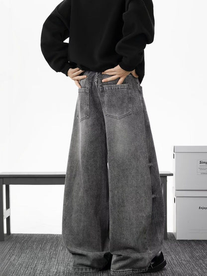 Men Wide Leg Mid-Rise Light Fade Jeans