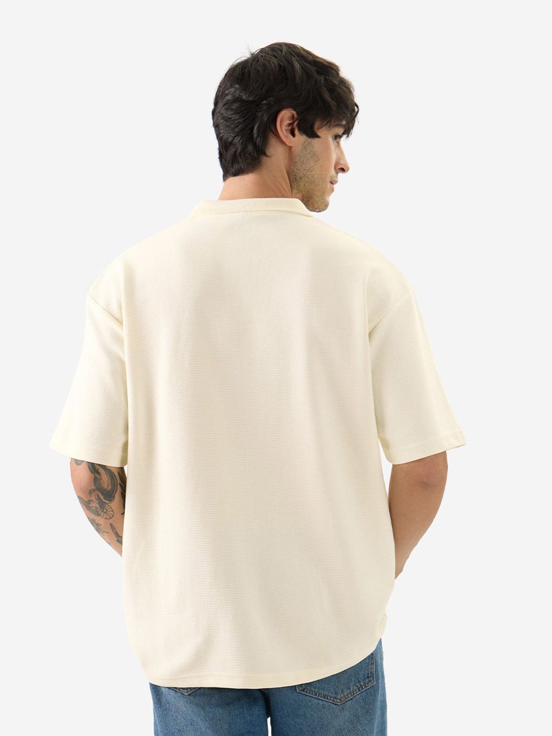 Oversized Solid Off White Polos T-Shirt