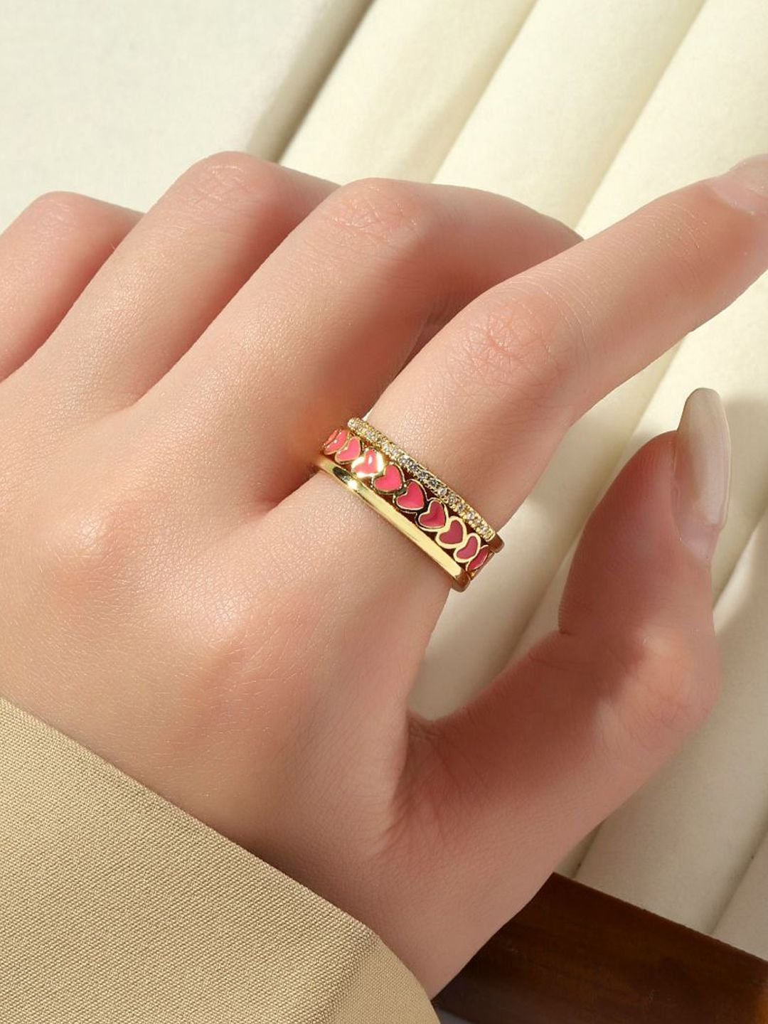 SALTY Stone-Studded Adjustable Finger Ring