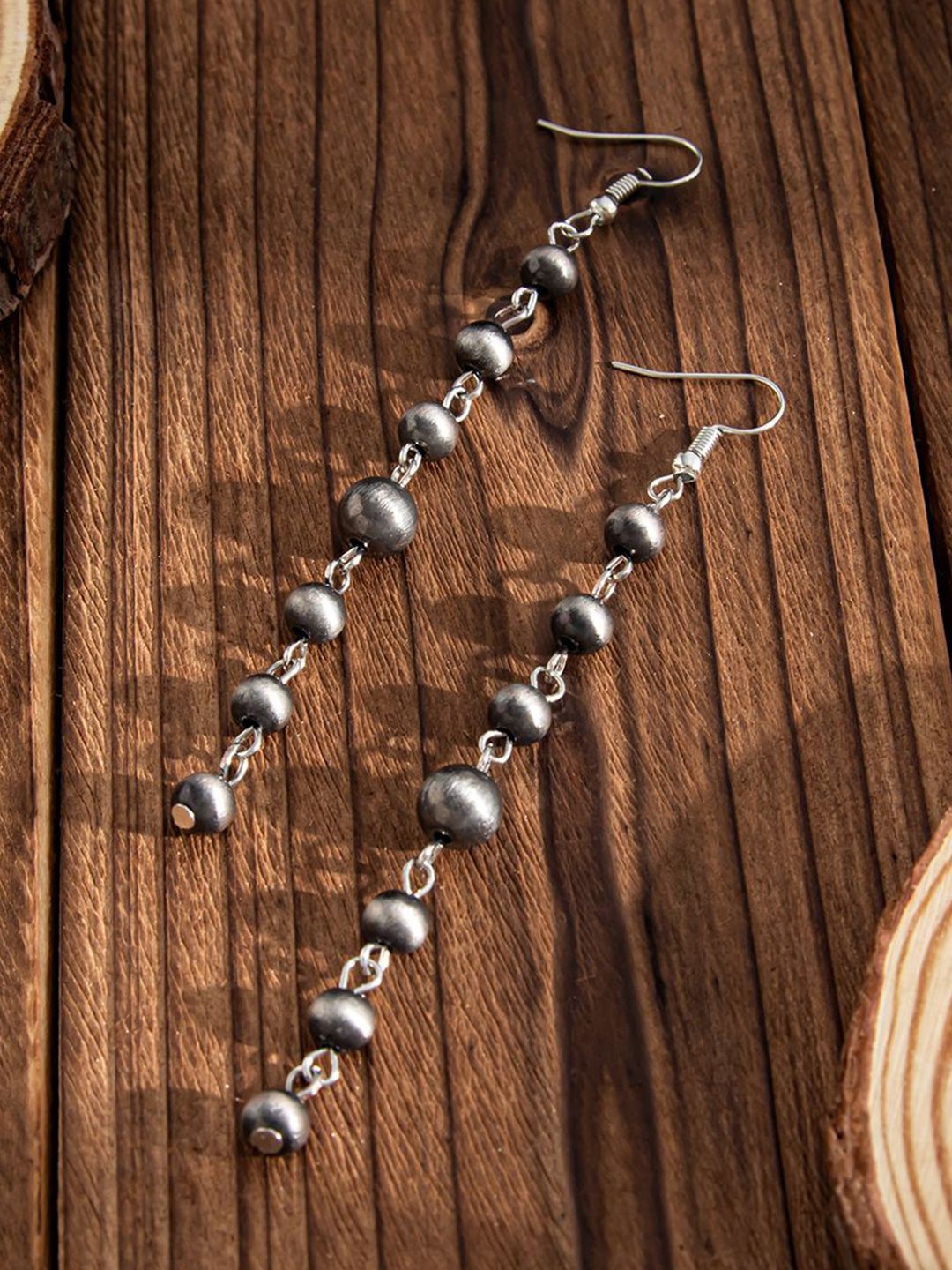 Silver-Plated Artificial Beaded Spherical Shaped Drop Earrings