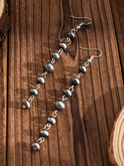 Silver-Plated Artificial Beaded Spherical Shaped Drop Earrings