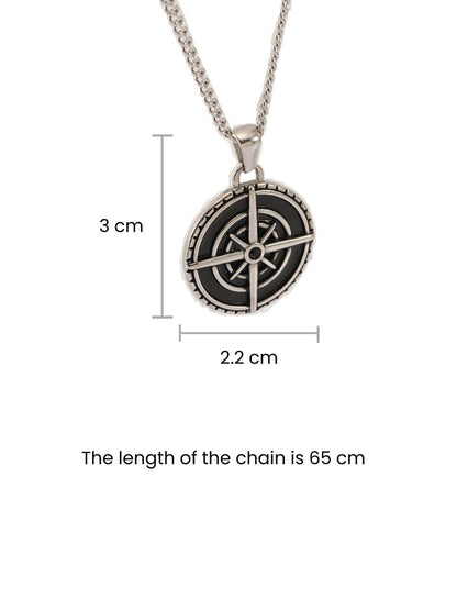 SALTY Men Silver-Plated Mountain Hikers Compass Pendant with Chain