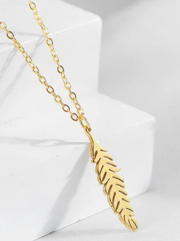 SALTY Stainless Steel Feather Shaped Pendant With Chain
