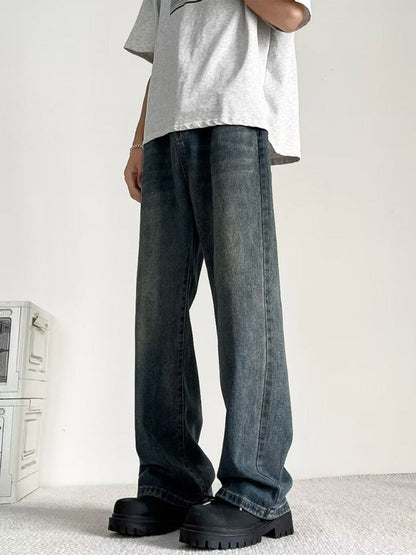 Men Wide Leg Mid-Rise Medium Shade Jeans