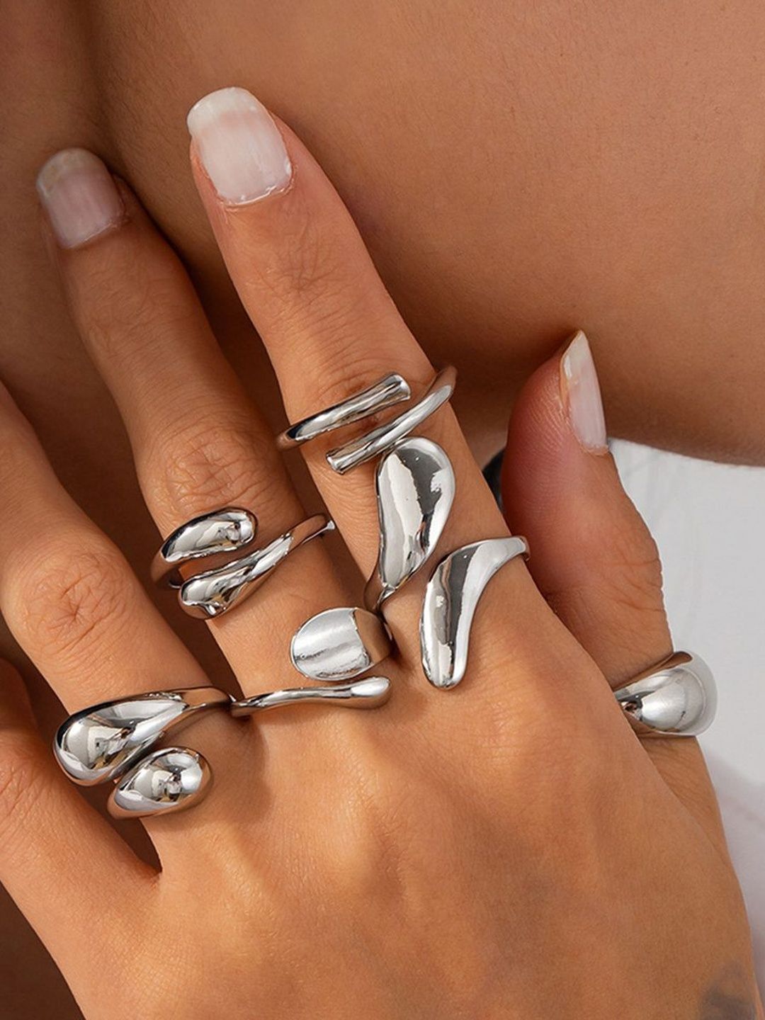 Set of 6 Silver-Plated Finger Ring