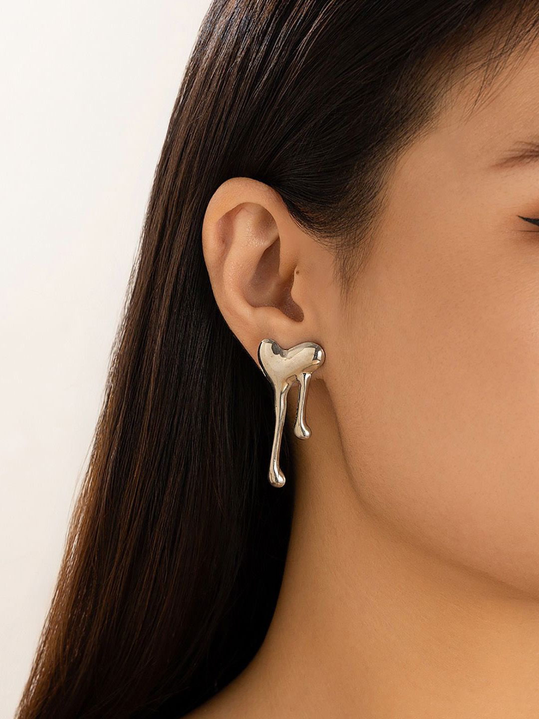 Silver-Plated Heart Shaped Drop Earrings