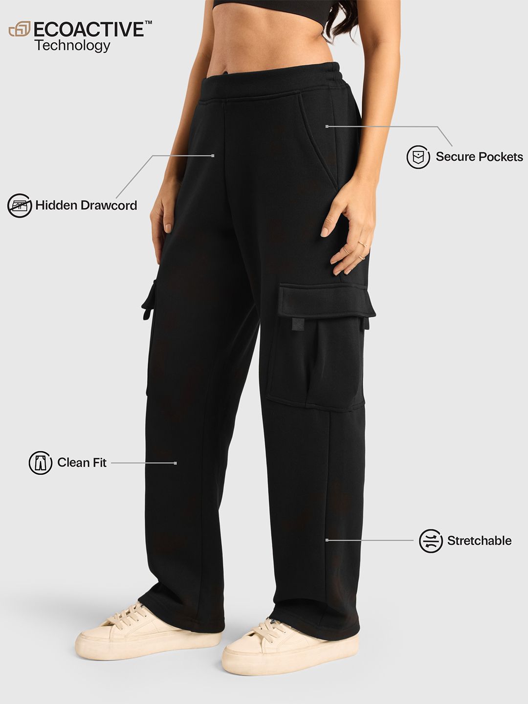 Women Cloud Ease Relaxed Fit Mid Rise Cargo Pants