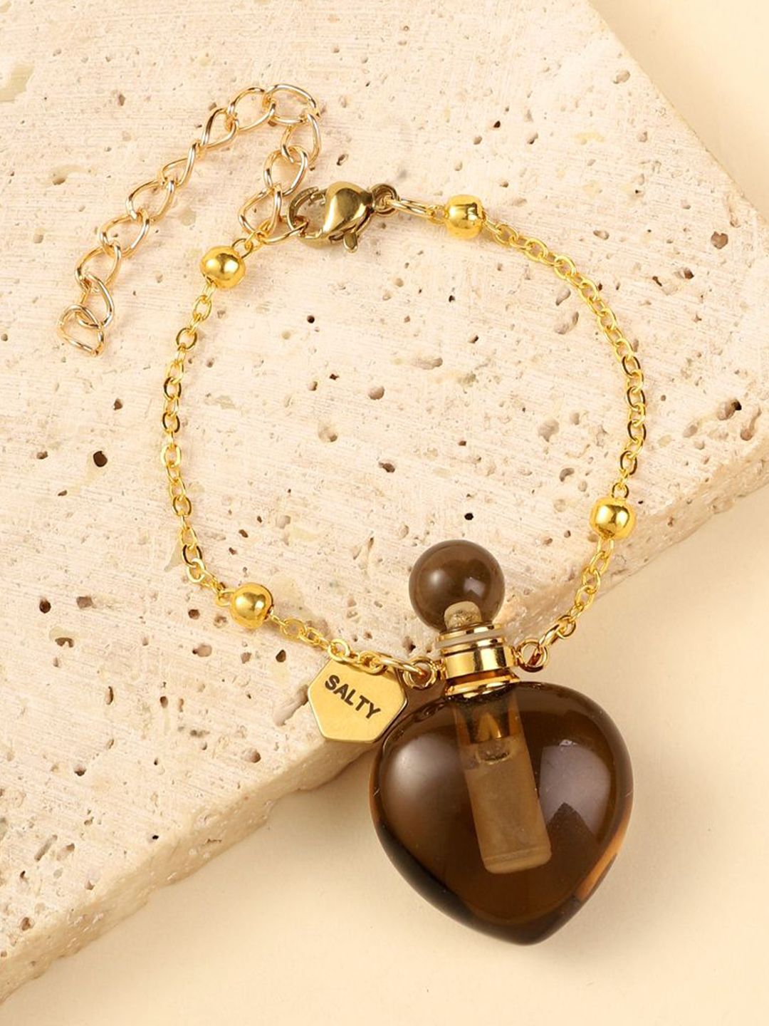 SALTY Women Smoky Quartz Perfume Bottle Charm Bracelet