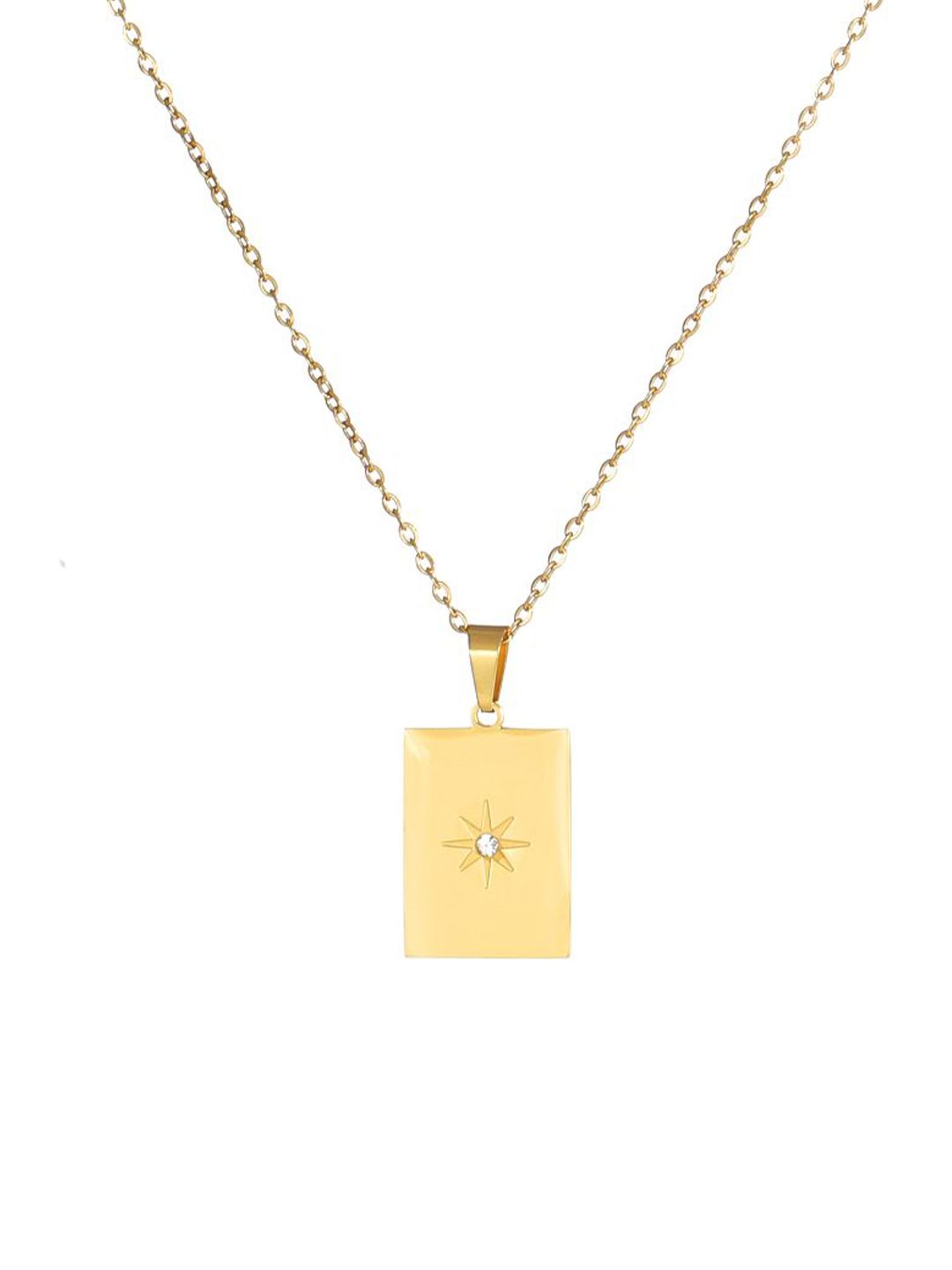 SALTY Gold Plated Rectangle Charm Pendant With Chain