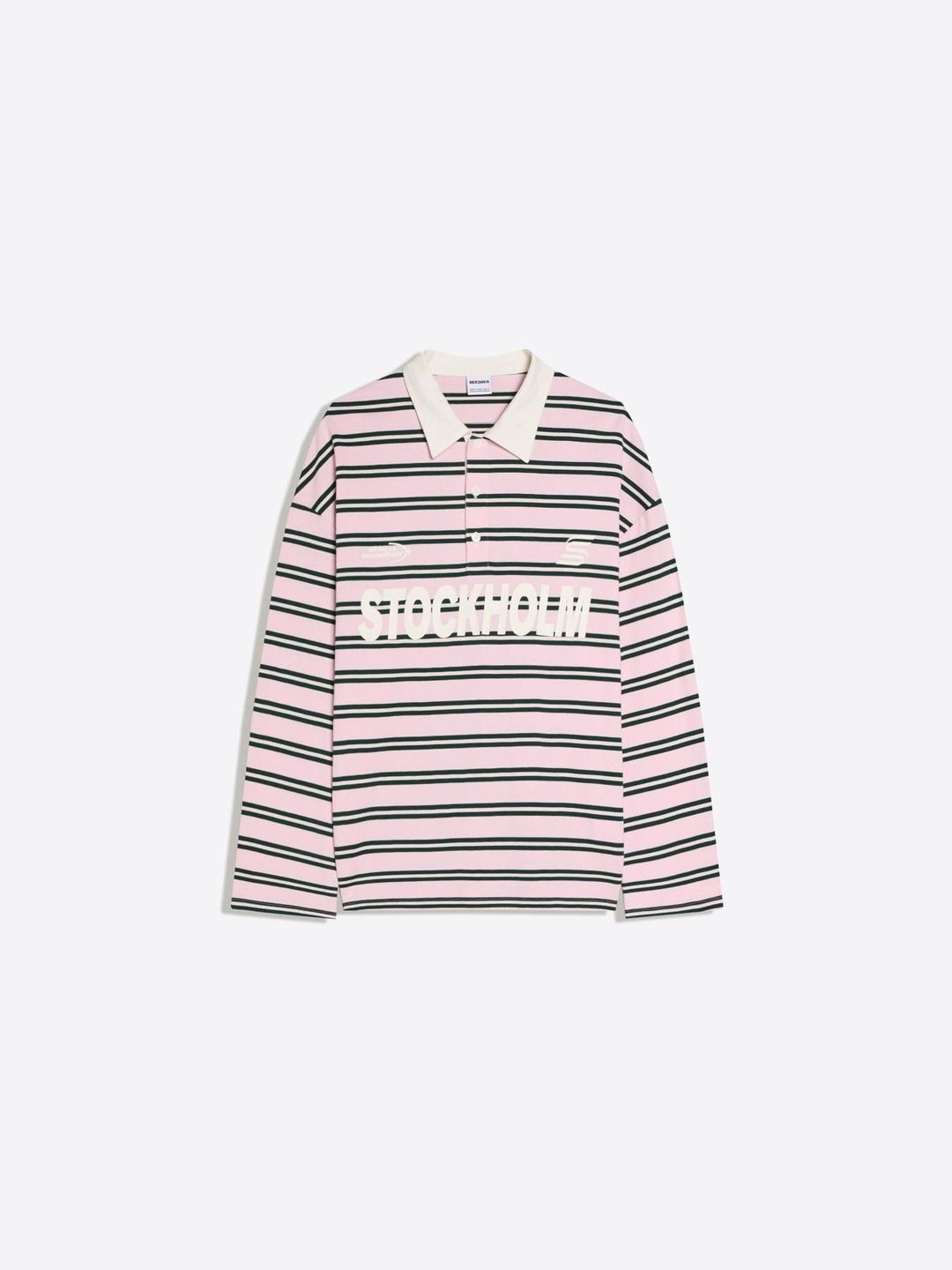 Printed long-sleeve polo collar T-shirt