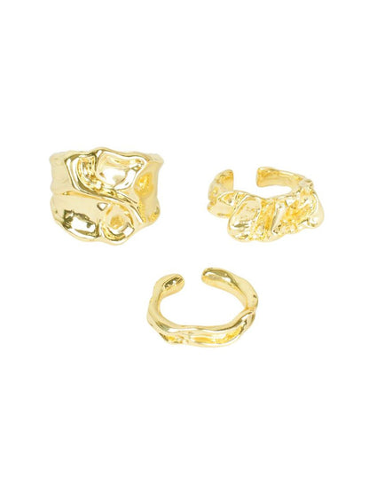 SALTY Set Of 3 Women & Girls Elegance Gold Chunky Design Adjustable Finger Rings