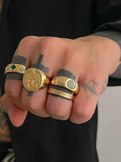 Men Set Of 3 Gold-Plated Artificial Stones Studded Finger Rings