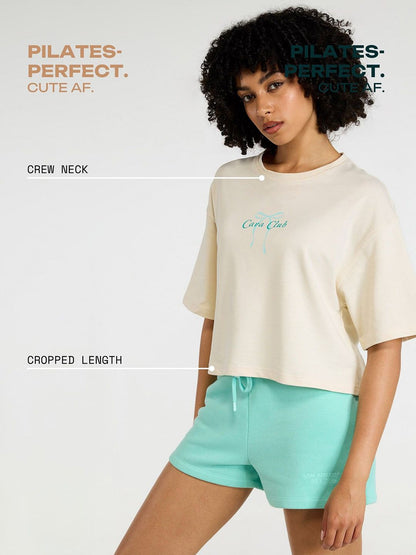 Women Cream Pilates Core Cropped Cotton Boxy Tee