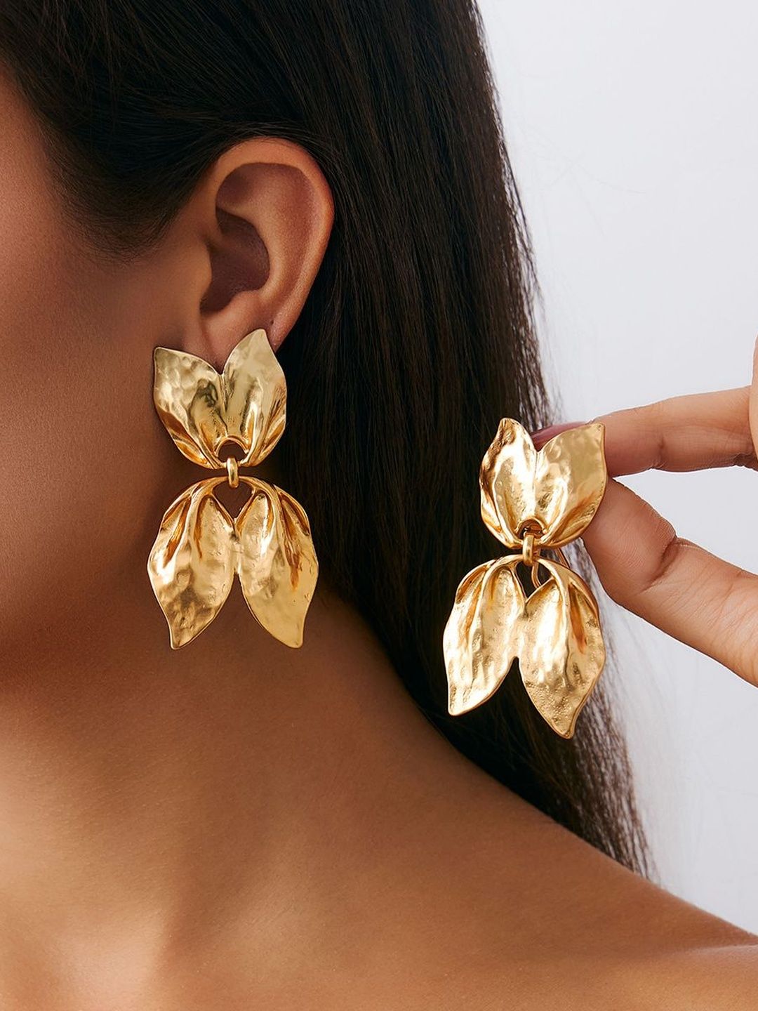 Women Gold-Plated Leaf Shaped Studs Earrings