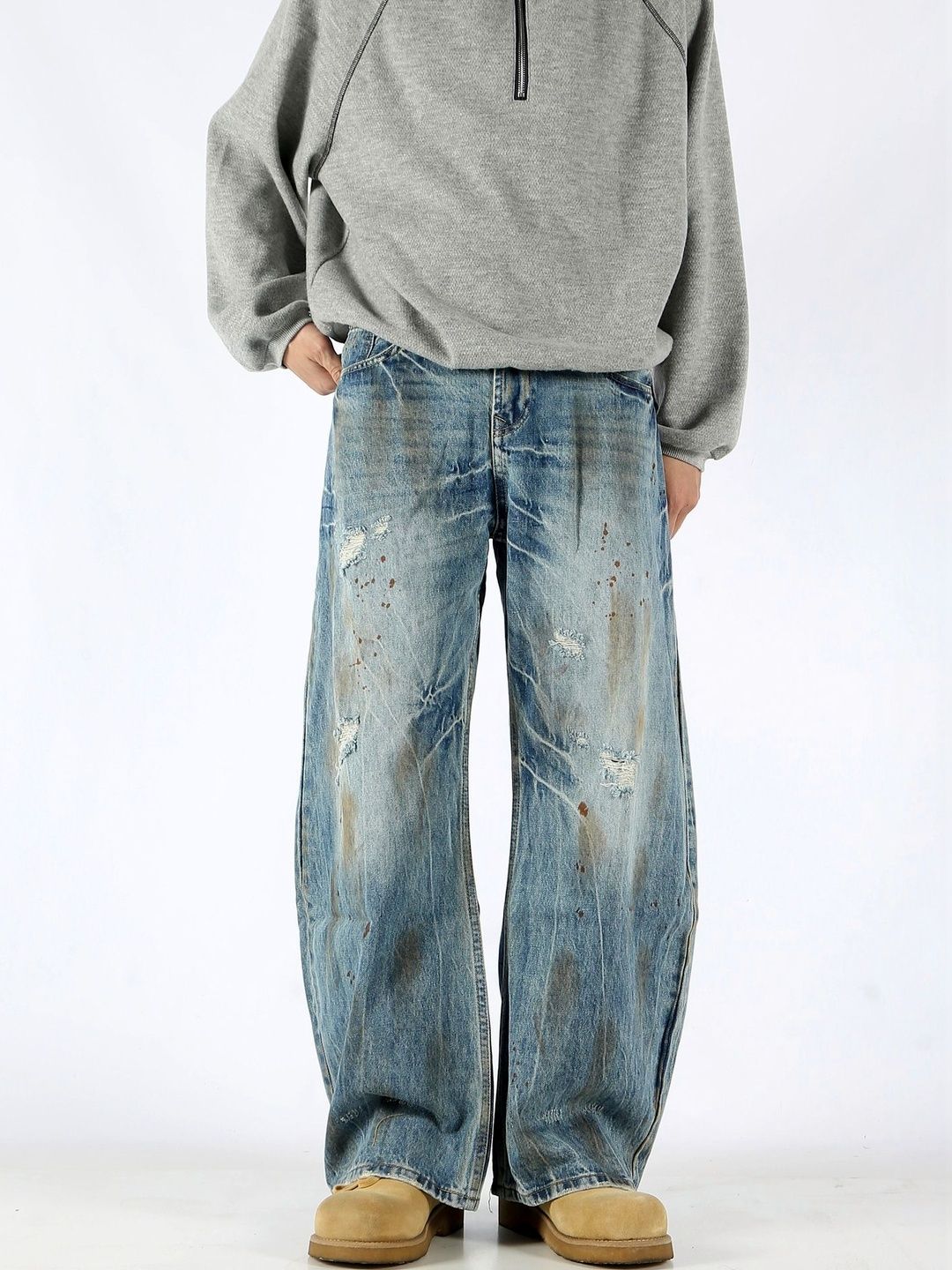 Men Wide Leg Mid-Rise Jeans