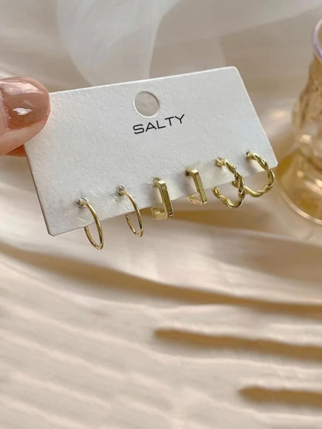 SALTY Set Of 3 Contemporary Alloy Studs Earrings