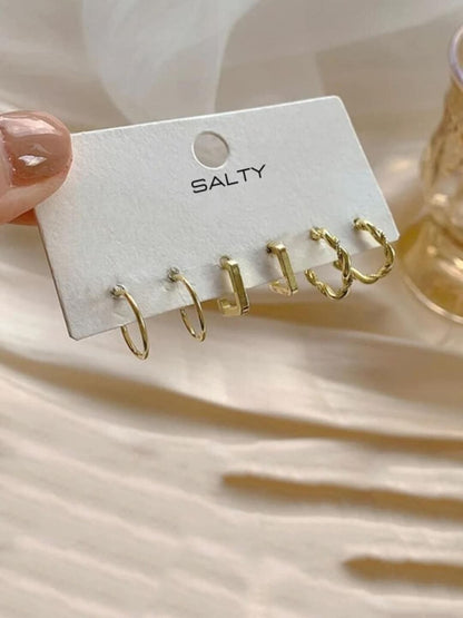 SALTY Set Of 3 Contemporary Alloy Studs Earrings