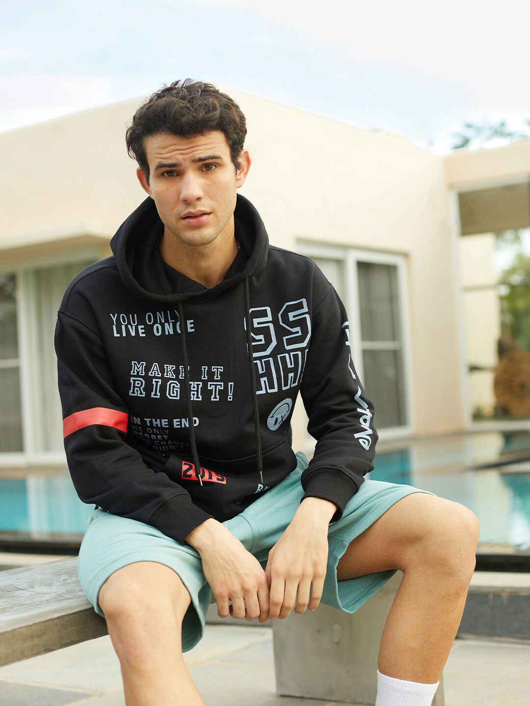 Yolo Printed Hooded Cotton Sweatshirt