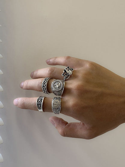 Men Pack of 5 Silver-Plated Finger Rings