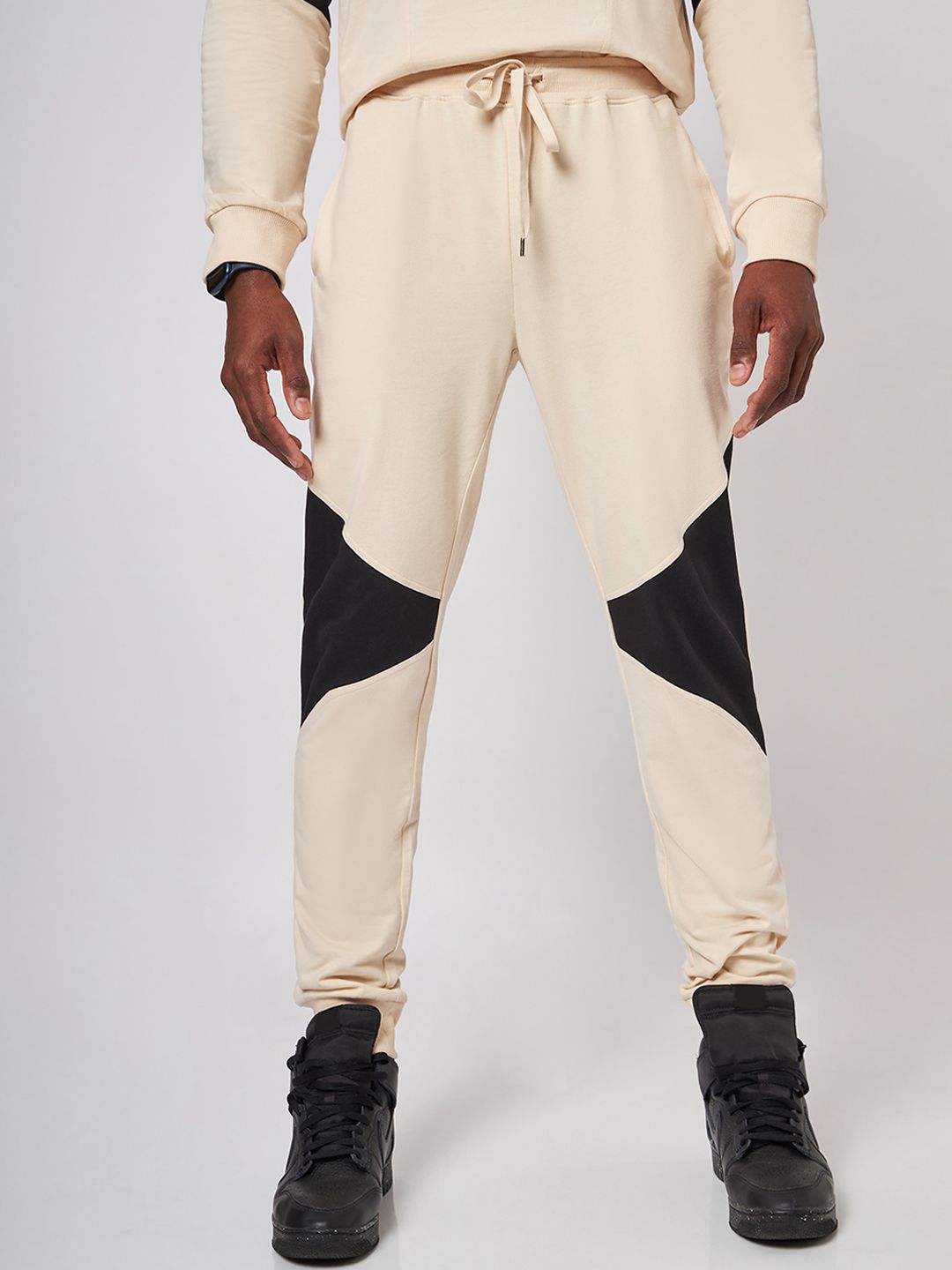 Beirut Beige And Black Patchwork Joggers